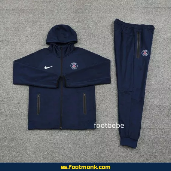 Camiseta de fútbol PSG 2024-2025 con capucha y diseño en azul rey