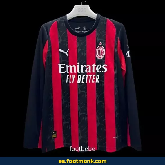 Camiseta Oficial AC Milan 2025-2026 Local Manga Larga – Edición Nueva Temporada