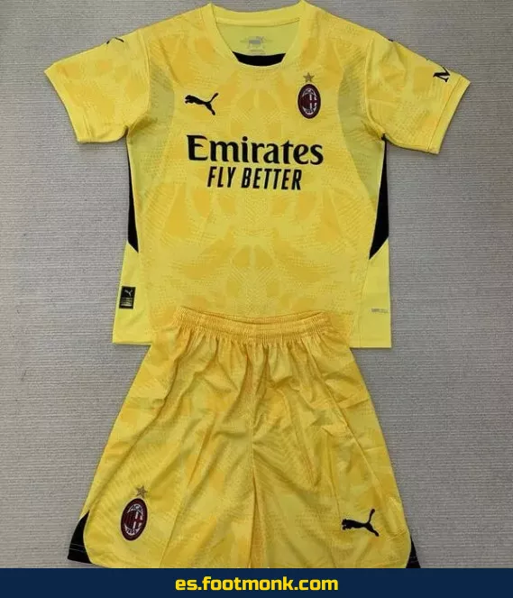 Camiseta AC Milan Infantil 2024-2025 Amarilla – Camisetas de Fútbol para Niños, Oficial, Nueva Temporada