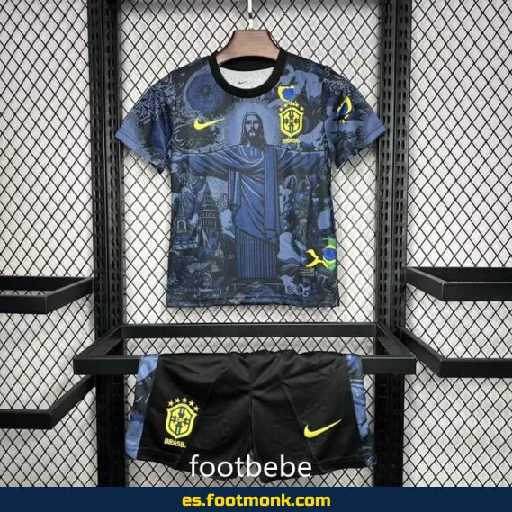 Camiseta Brasil Niño 2024-2025 Cristo Redentor Azul – Edición Oficial