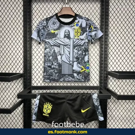 Camiseta de Fútbol Brasil Niño 2024-2025 Cristo Redentor Gris – Edición Especial