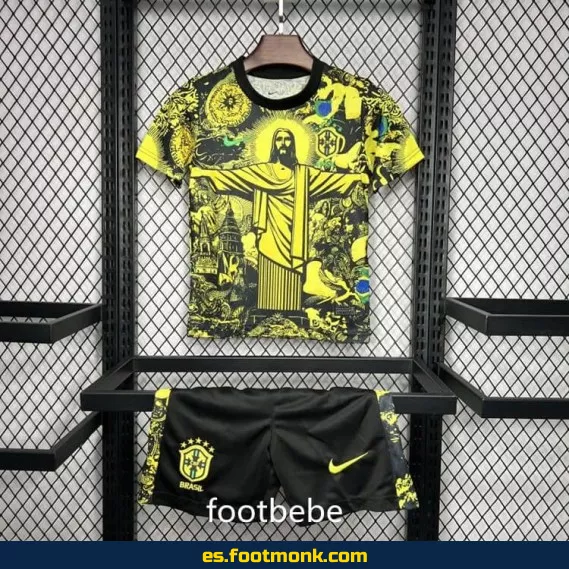 Camiseta Brasil Niño 2024-2025 Cristo Redentor Amarilla – Edición Especial