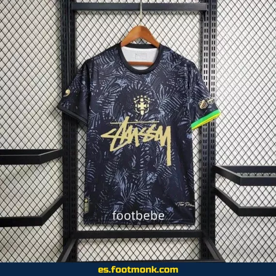 Camiseta Brasil La Pulga Stussy 2024 Negra – Edición Especial – Réplica Oficial