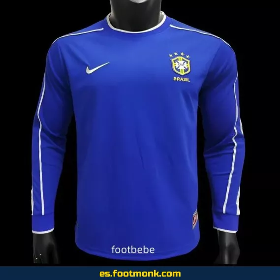 Camiseta Brasil Vintage 1998 Exterior Azul Mangas Largas - Edición Retro