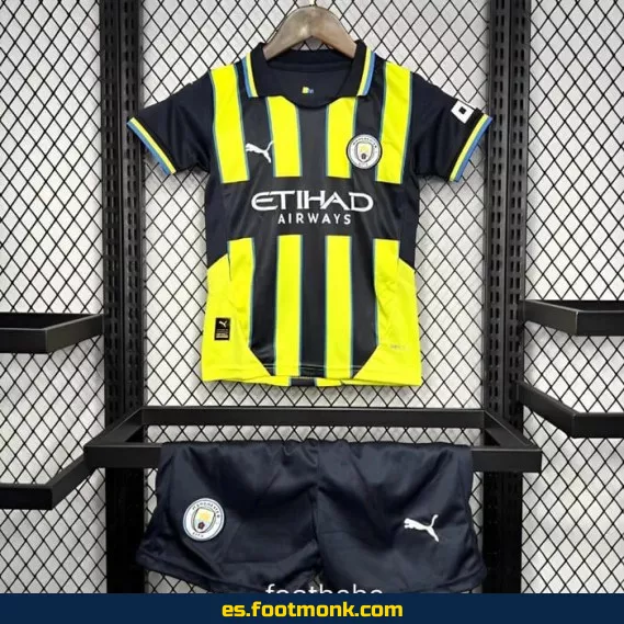 Camiseta Oficial Manchester City Niños 2024-2025 Segunda Equipación Amarilla – Tallas Infantiles