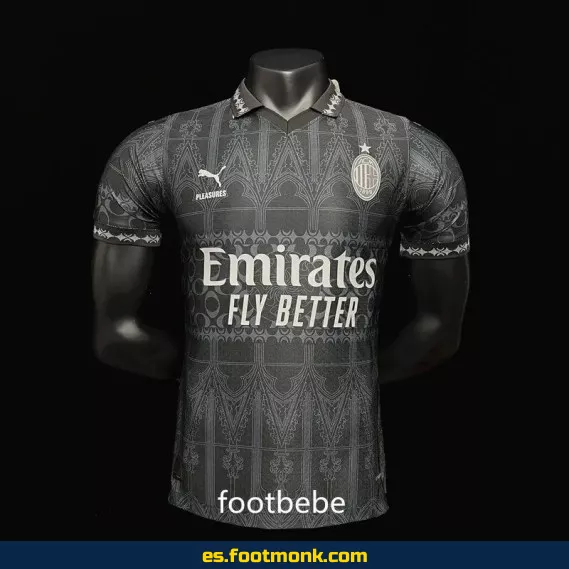 Camiseta Oficial AC Milan x PLEASURES 2023-2024 Cuarta Equipación Negra - Edición Especial