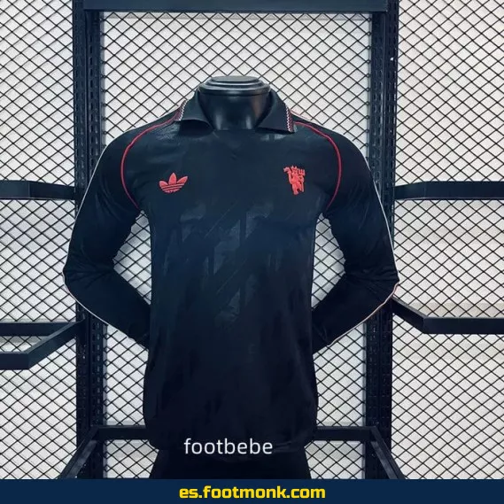 Camiseta Oficial Manchester United 2024-2025 Negra Manga Larga – Edición Nueva Temporada