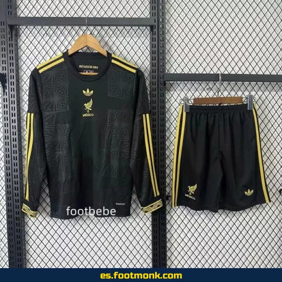Camiseta de Fútbol México Niños 2025-2026 Negra Manga Larga – Oficial, Edición Especial