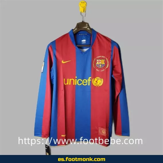 Camiseta retro del FC Barcelona 2007-2008 temporada, manga larga - Edición clásica
