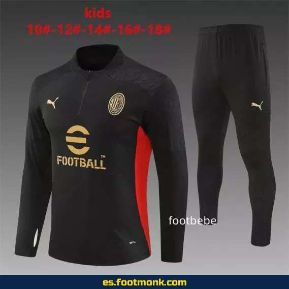 Sudadera AC Milan Niños 2024-2025 Media Cremallera Negra – Camisetas de Fútbol Oficiales