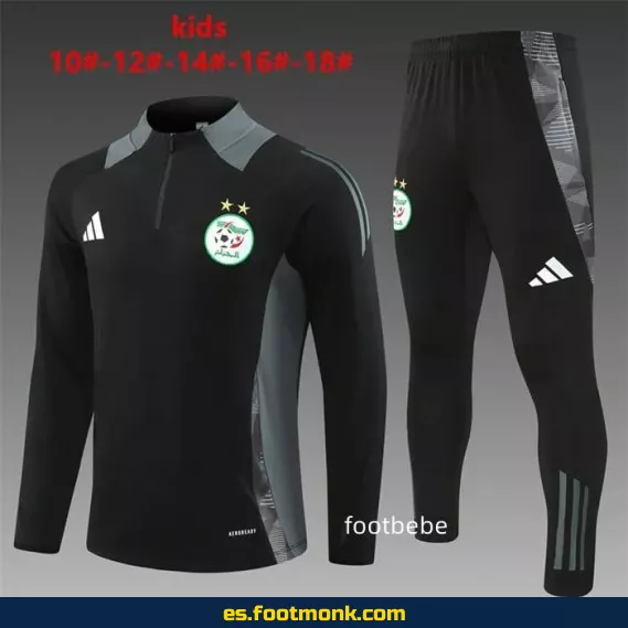 **Chaqueta de Fútbol Argelia Niños 2024-2025 Media Cremallera Negra - Edición Especial**