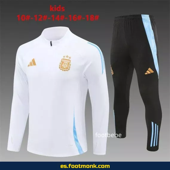 Chaqueta de Entrenamiento Argentina Niños 2024-2025 Media Cremallera Blanca – Camisetas de Fútbol Oficiales