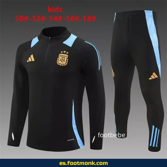 Chaqueta de Entrenamiento Argentina Niños 2024-2025 Media Cremallera Negra – Camisetas de Fútbol Oficiales