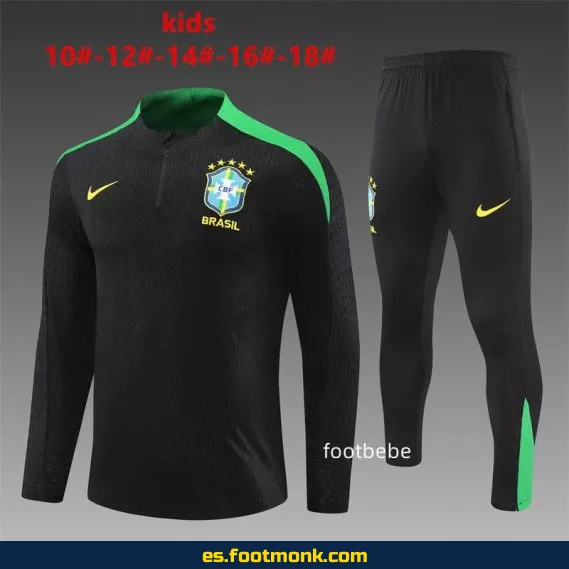 Chaqueta de Entrenamiento Brasil Niños 2024-2025 Negra – Camisetas de Fútbol