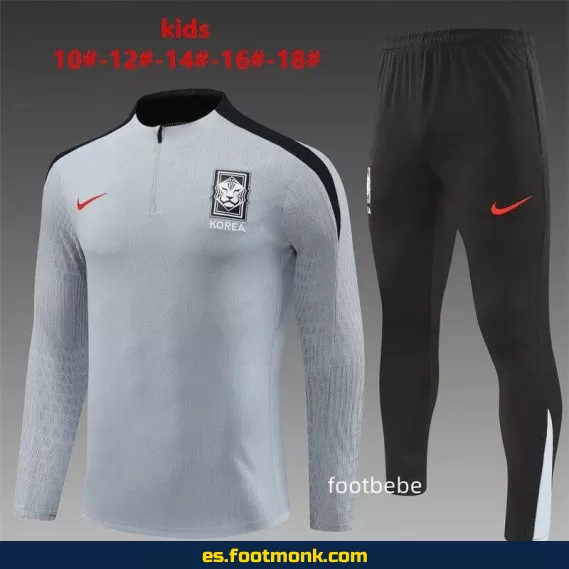 Sudadera Corea del Sur Niños 2024-2025 Media Cremallera Gris – Camisetas de Fútbol Selecciones
