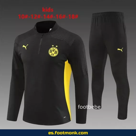 Sudadera Dortmund Niños 2024-2025 Media Cremallera Negra – Camisetas de Fútbol para Niños