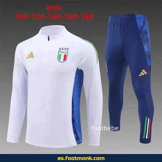 Sudadera Italia Niños 2024-2025 Media Cremallera Blanca – Camisetas de Fútbol