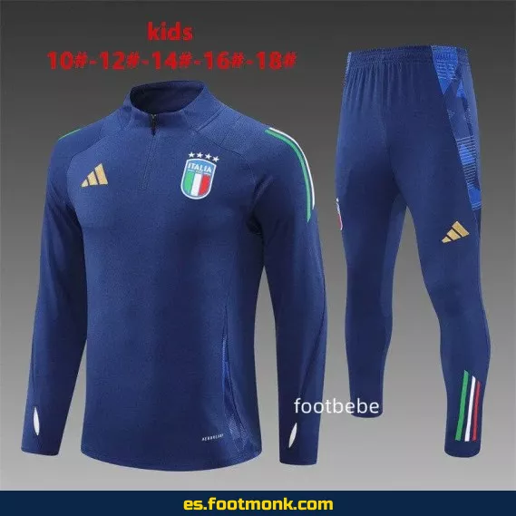 **Chaqueta de Fútbol Italia Niños 2024-2025 Media Cremallera Azul – Edición Especial**