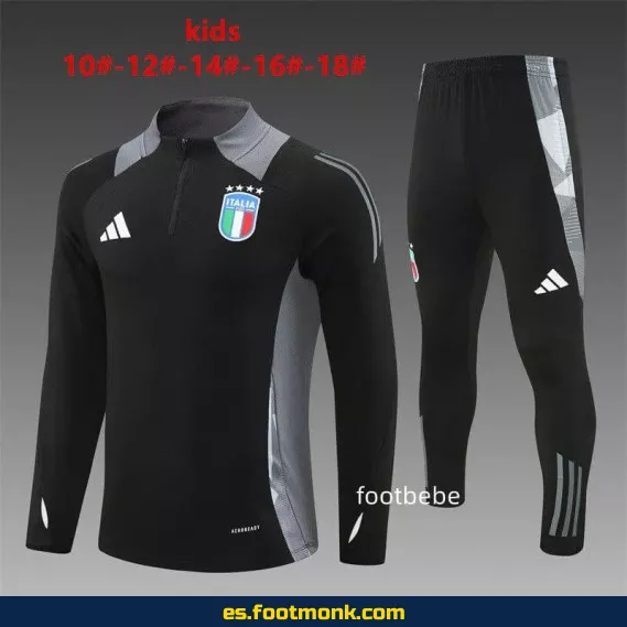 **Chaqueta de Fútbol Italia Infantil 2024-2025 Media Cremallera Negra - Edición Especial Niños**