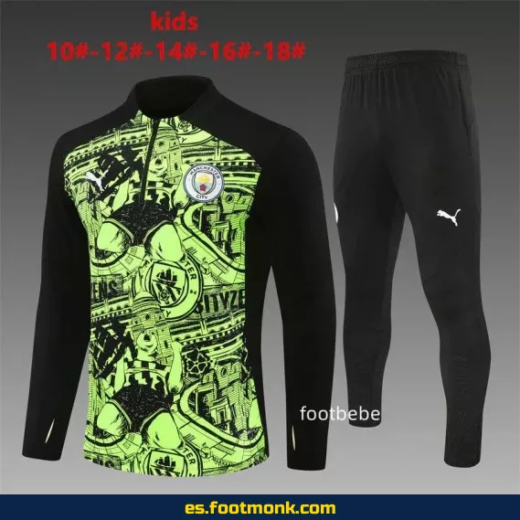 Chaqueta de Entrenamiento Manchester City Niños 2024-2025 Verde Fluorescente – Camisetas de Fútbol Oficiales