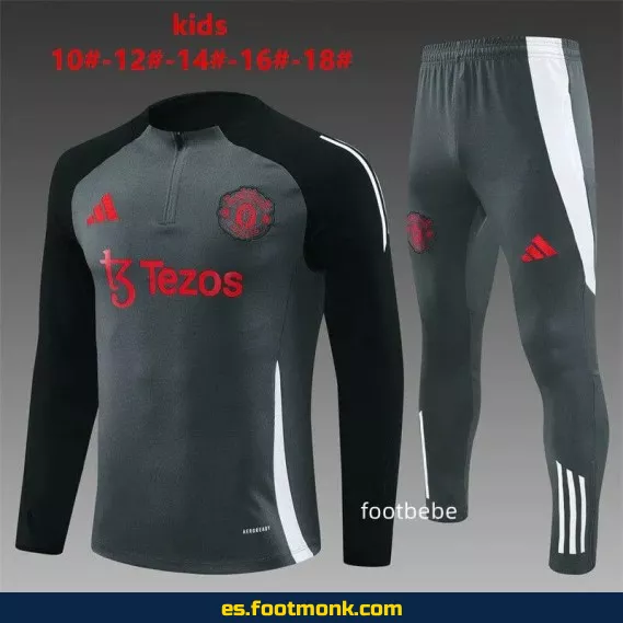 Sudadera Manchester United Niños 2024-2025 Gris Oscuro – Camisetas de Fútbol Oficiales