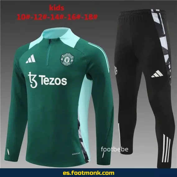 **Chaqueta de Entrenamiento Manchester United Niños 2024-2025 Verde – Camisetas de Fútbol Oficiales**