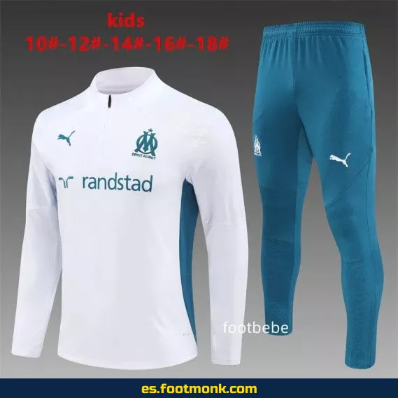 Chaqueta de Fútbol Marseille para Niños 2024-2025 Media Cremallera Blanca – Camisetas de Fútbol para Niños, Edición Especial