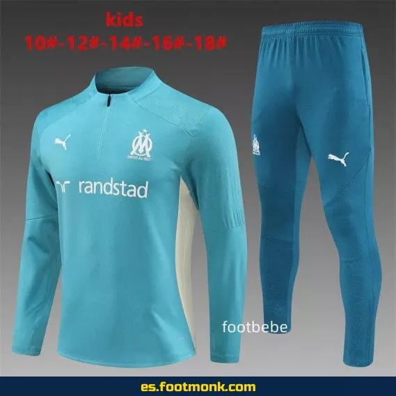 Sudadera OM Marsella Niños 2024-2025 Media Cremallera Azul – Camisetas de Fútbol para Niños, Equipaciones Oficiales