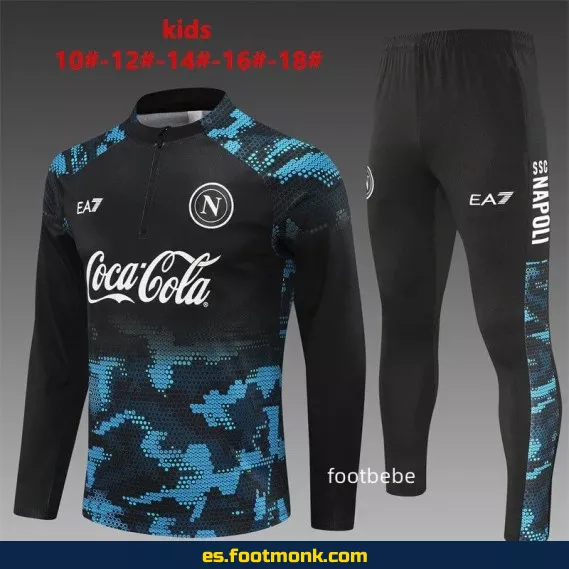Chaqueta de Fútbol Napoli Infantil 2024-2025 Media Cremallera Negra – Camisetas de Fútbol para Niños