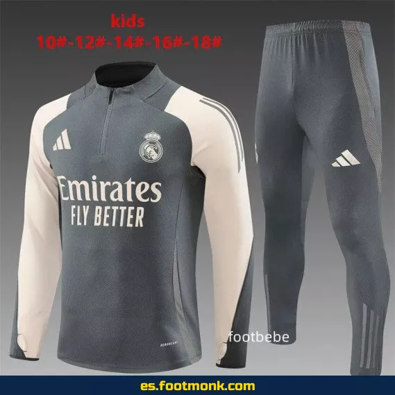 **Chándal Real Madrid Niños 2024-2025 Media Cremallera Gris Oscuro – Camisetas de Fútbol Oficiales**